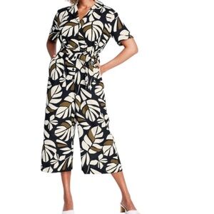 Leaf Print Jumpsuit in Black and White